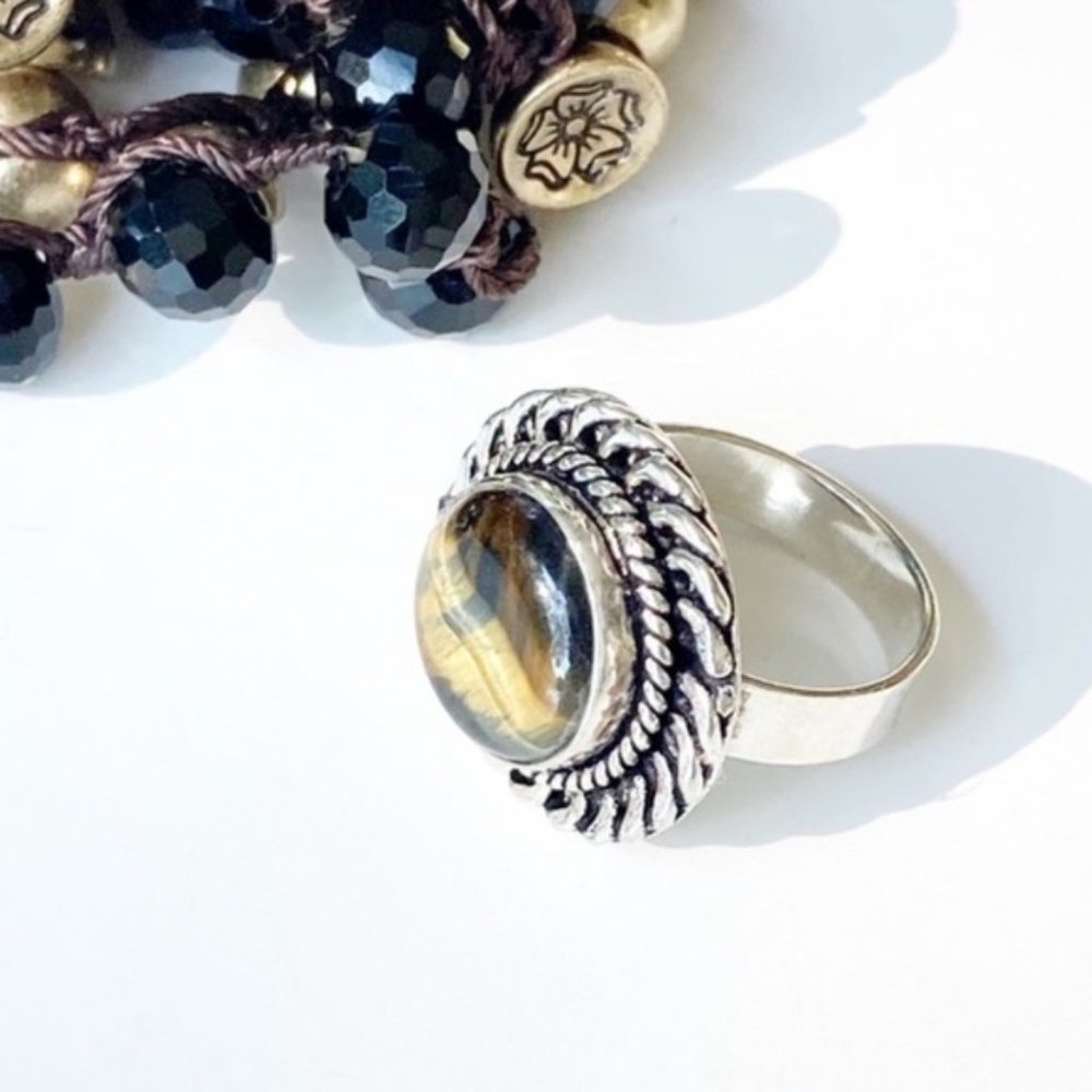 Tigers Eye Gemstone Ring Silver Size 6